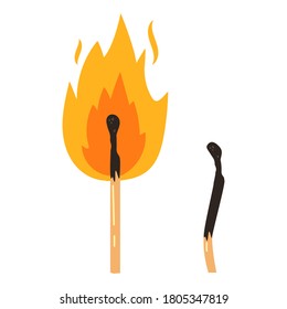 match day fkat vector design illustration, two matches burned and in fire