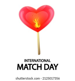 Match Day Poster Brennen Match mit Feuer erwärmenden Herzen, Vektorgrafik.