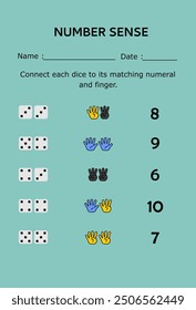 Match dice, numbers, dan finger. Game for preschool education. Math worksheet for children. Educational game	