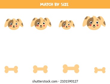 Coincidir perro y hueso por tamaño. Juego educativo lógico para niños.