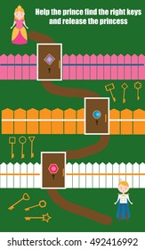 Match the doors and keys task. Matching educational game for children. Learning geometric shapes theme for kids books, worksheets