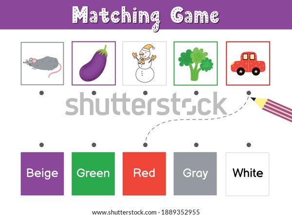 Match elements by color. Educational\
game for school and preschool. Sorting activity puzzle for kids -\
purple, green, red, gray, white. Vector\
illustration
