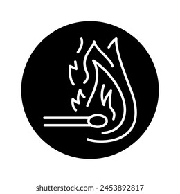 Match with fire black line icon. Natural element. Pictogram for web page, mobile app, promo.