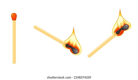 Match with fire. Burning match. Danger symbol and flammable object. Match, a lit match. Isolated vector illustration in flat style