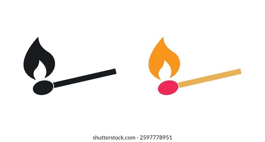 Match fire colored icon set. Stock Vector