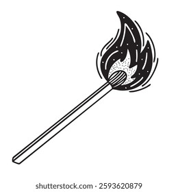 
Match with fire in doodle style. Hand drawn vector art.