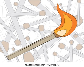 match in fire drawing, vector illustration