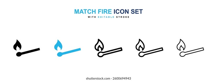 Match fire icons graphics set in black and blue colors