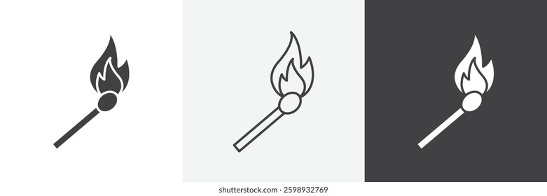 Match fire icons in Thin line black color. flat simple vector symbols illustration.