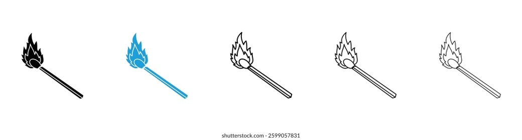 Match fire icons vector illustrations in black and blue colors for web and ui designs