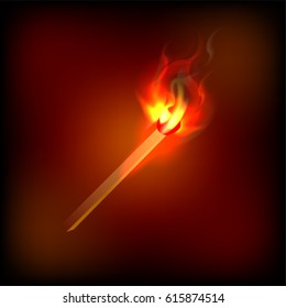 A match in the fire, an open fire, an element for design.