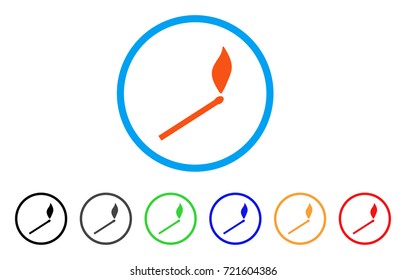 Match Fire rounded icon. Style is a flat match fire orange symbol inside light blue circle with black, gray, green, blue, red, orange color versions. Vector designed for web and software interfaces.