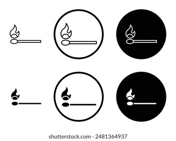 Match fire thin line vector icon set.