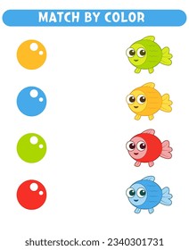 Match fish and drops by color. Educational game. Worksheets for kids