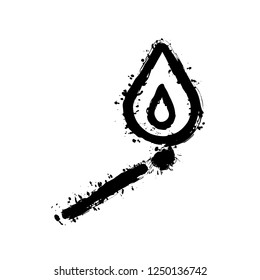 match with flame of fire. simple silhouette. Black ink with splashes on white background