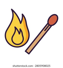 A match and a flame icon symbolizing fire burning, representing heat and ignition source