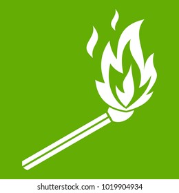 Match flame icon white isolated on green background. Vector illustration