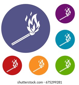 Match flame icons set in flat circle reb, blue and green color for web