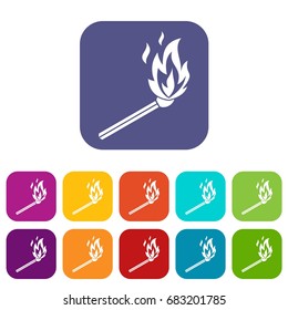 Match flame icons set vector illustration in flat style in colors red, blue, green, and other