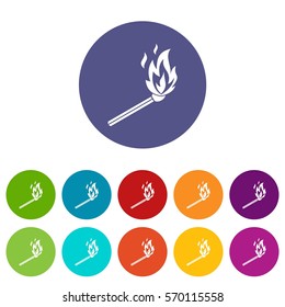Match flame set icons in different colors isolated on white background