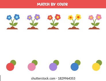 Match flowers and colors. Educational logical game for kids. Worksheet for children.