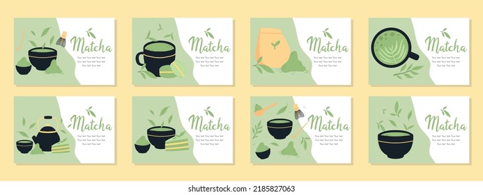 Match flyer set. Vector illustration. Flyers with green tea.
