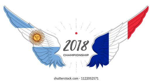 Match France vs Argentina. Football 2018. Abstract Wing with Argentina and France flag colors and symbols.