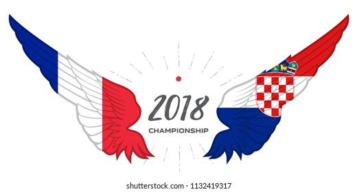 Match France vs Croatia, final. Football 2018. Abstract Wing with Croatia and France flag colors and symbols.