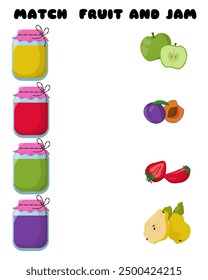 Match fruits and jam correctly, educational game vector illustration for kids activity