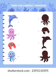 Match game for kids template. Nautical dwellers with lines. Crab and octopus. Educational materials for children. Counting skills development. Poster or banner. Cartoon flat vector illustration