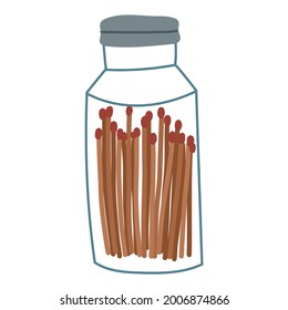 Match in glass jar.Vector hand drawn