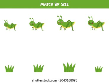 Coincide con saltamontes y hierba por tamaño. Juego educativo lógico para niños.