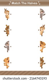 match the halves of animals game for children worksheet game for kids age 5 and 10 Year Old