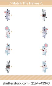 match the halves of animals game for children worksheet game for kids age 5 and 10 Year Old