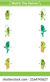 match the halves of animals game for children worksheet game for kids age 5 and 10 Year Old