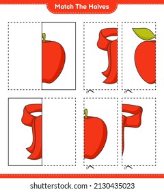 Coincide con las mitades. Coincide con las mitades de Apple y Scarf. Juego infantil educativo, hoja de cálculo imprimible, ilustración vectorial
