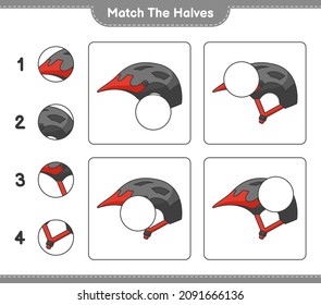 Match the halves. Match halves of Bicycle Helmet. Educational children game, printable worksheet, vector illustration