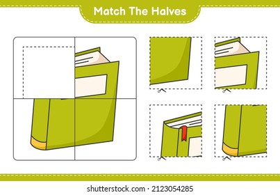 Match the halves. Match halves of Book. Educational children game, printable worksheet, vector illustration