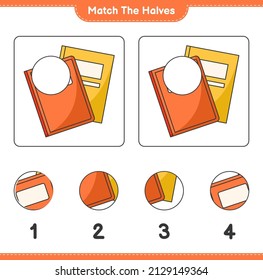 Match the halves. Match halves of Book. Educational children game, printable worksheet, vector illustration