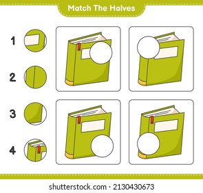Match the halves. Match halves of Book. Educational children game, printable worksheet, vector illustration