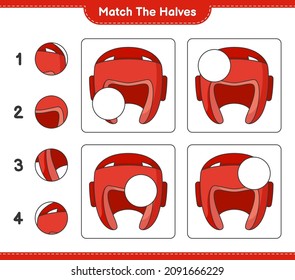 Match the halves. Match halves of Boxing Helmet. Educational children game, printable worksheet, vector illustration
