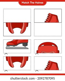 Match the halves. Match halves of Boxing Helmet and Ice Skates. Educational children game, printable worksheet, vector illustration