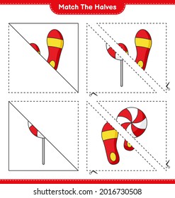 Match the halves. Match halves of Candy and Flip Flop. Educational children game, printable worksheet, vector illustration