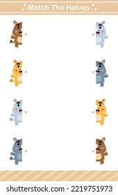 match the halves of carton animal game for children worksheet game for kids