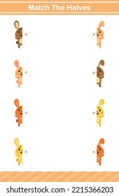 match the halves of carton rabbit game for children worksheet game for kids