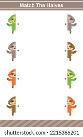 hacer coincidir las mitades del juego de pereza de cartón para niños juego de hoja de cálculo para niños