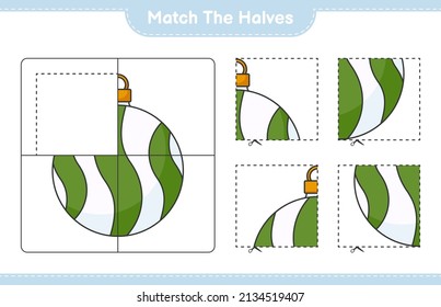 Match the halves. Match halves of Christmas Ball. Educational children game, printable worksheet, vector illustration