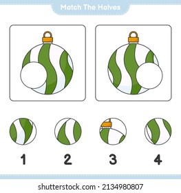Match the halves. Match halves of Christmas Ball. Educational children game, printable worksheet, vector illustration