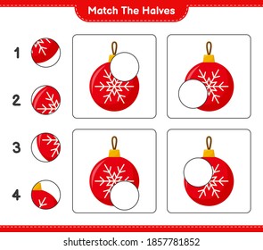 Match the halves. Match halves of Christmas Balls. Educational children game, printable worksheet, vector illustration