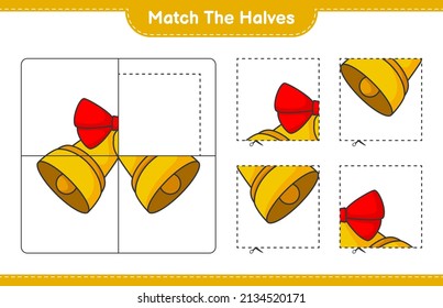 Match the halves. Match halves of Christmas Bell. Educational children game, printable worksheet, vector illustration